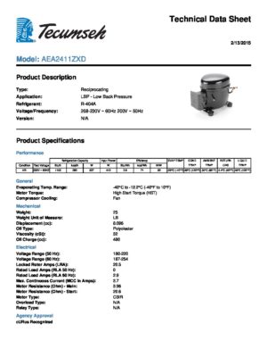 mbsmpro-compressor-ae820et900a4-aea2411zxd-tecumseh-13-hp-115v-1600-btu-r404a-hermetic-ae2-compressor-lbp-mbsm-dot-pro