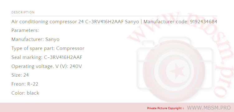 mbsmpro-air-conditioner-compressor-24000-btu-3rv416h2aaf-r22-220240v-sanyo-mbsm-dot-pro