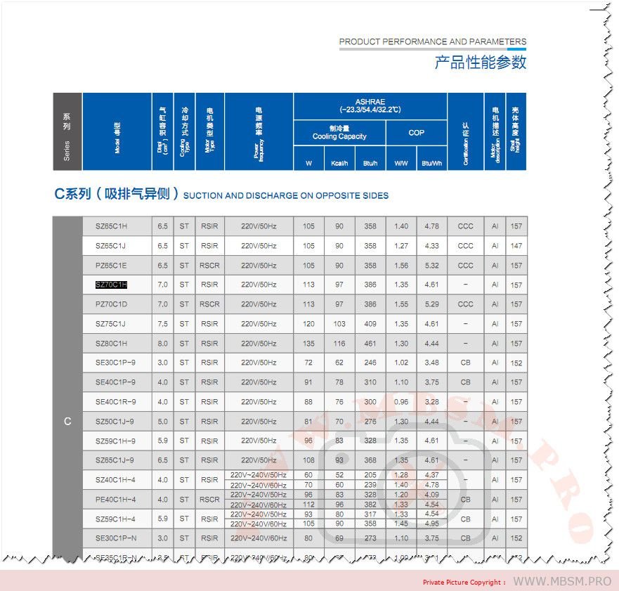 Mbsm.pro, Toshiba, Compressor, SZ70C1H, 113 w, 1/6 hp, r600a, lbp, 7.0 cm3