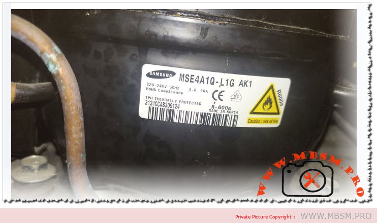 Samsung MSE4A1Q‑L1G AK1, hermetic reciprocating refrigerator compressor mbsmpro