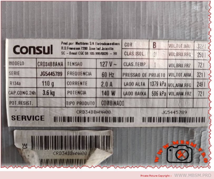Compressor, EMI 62UHR, 1/5 HP, Embraco, R134a, 140 W, 2.0 A, 127V, MBP, RSIR, Medium Back Pressure mbsmpro